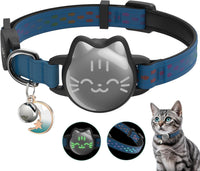 AirTag Cat Collar, Reflective Breakaway Collar - Cyan Blue / Small(9-13inch)