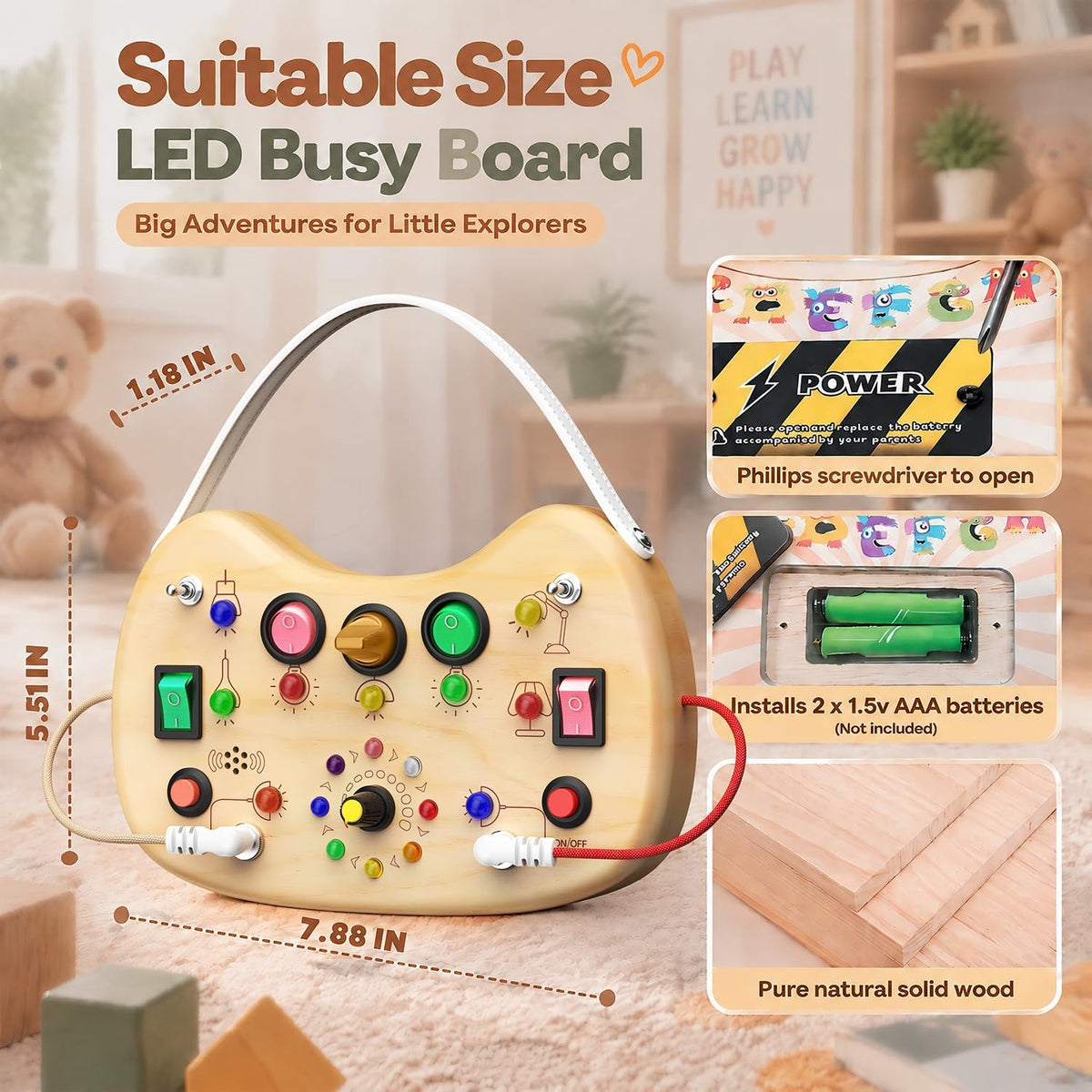 UdoUto Montessori Wooden Busy Board for Toddlers with LED Lights - Busy Board - image 3