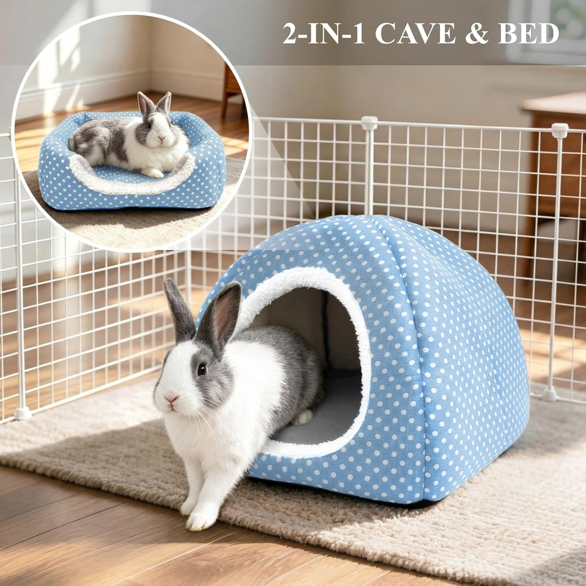 Rabbit Hideout Large Bunny Bed Washable Rabbit House – Daily Care for Small Pets - Light blue - image 2