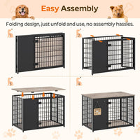 YATINEY Foldable Dog Crate Furniture, Dog Crate with DIY Frame - 37.4"L x 23.6"W x 26.0"H / Greige - image 3