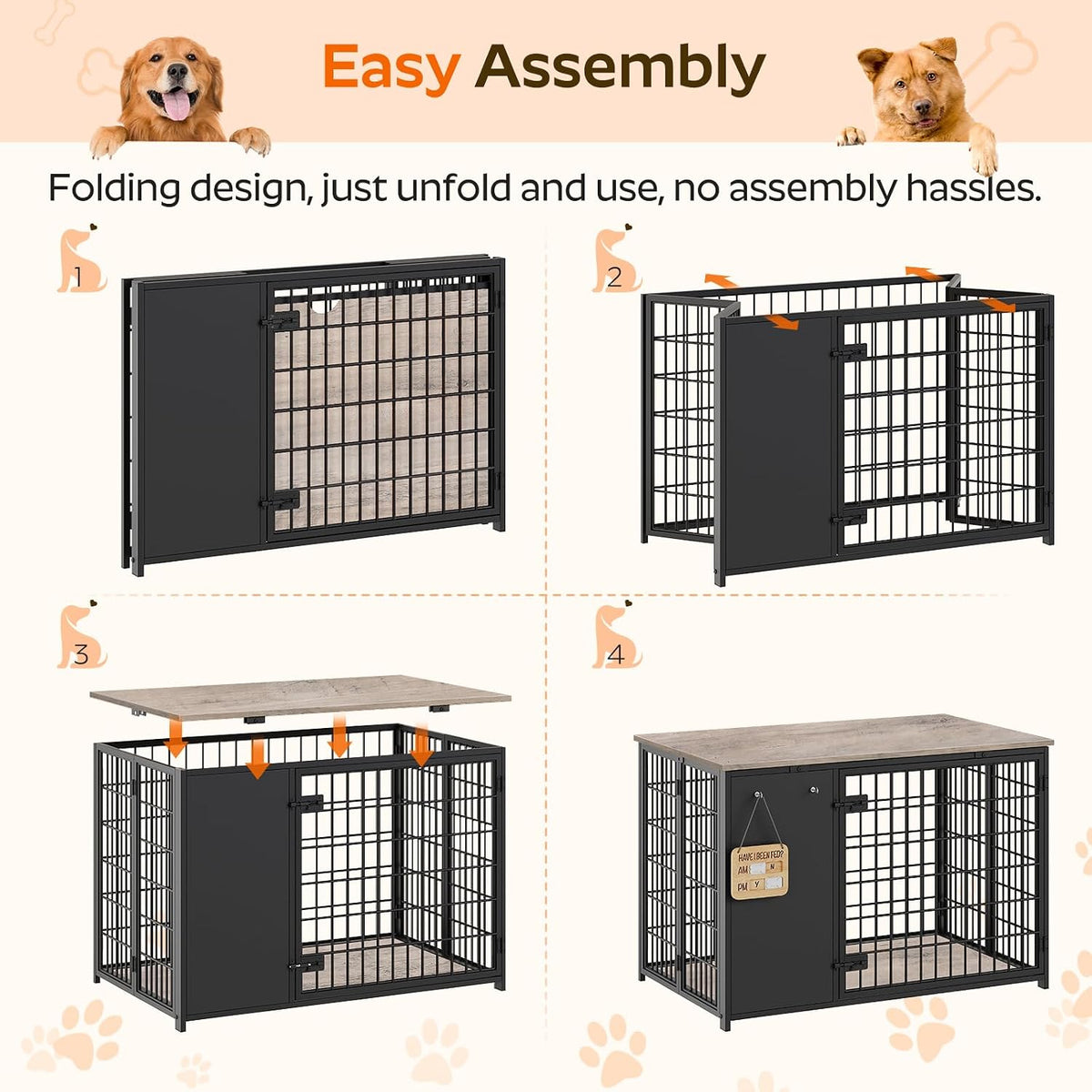 YATINEY Foldable Dog Crate Furniture, Dog Crate with DIY Frame - 37.4"L x 23.6"W x 26.0"H / Greige - image 3