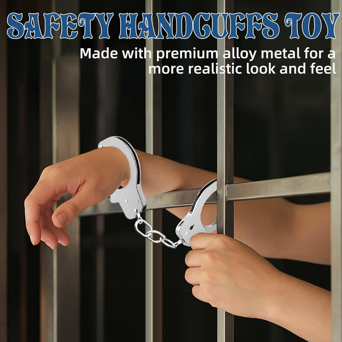 AUYYOSK silver metal toy handcuffs for kids with two keys - view 6