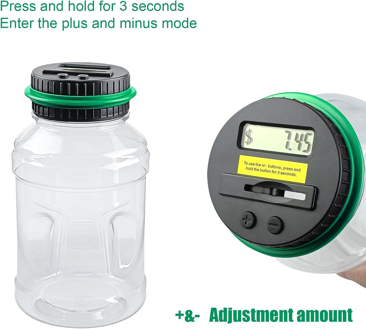 Large Piggy Banks for Adults, Digital Counting Money Jar - Green - image 4