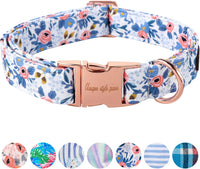 Dog Collar With Metal Buckle, Red Rose Flower Gift for Small - blue flower / M