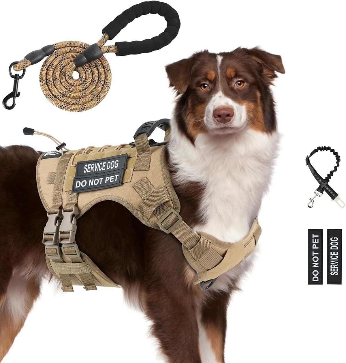 No Pull Tactical Dog Harness Medium Sized Dog, Service Dog Vest - X-Large(Chest:28.3-47.2",Neck:22.8-30.7") / Brown
