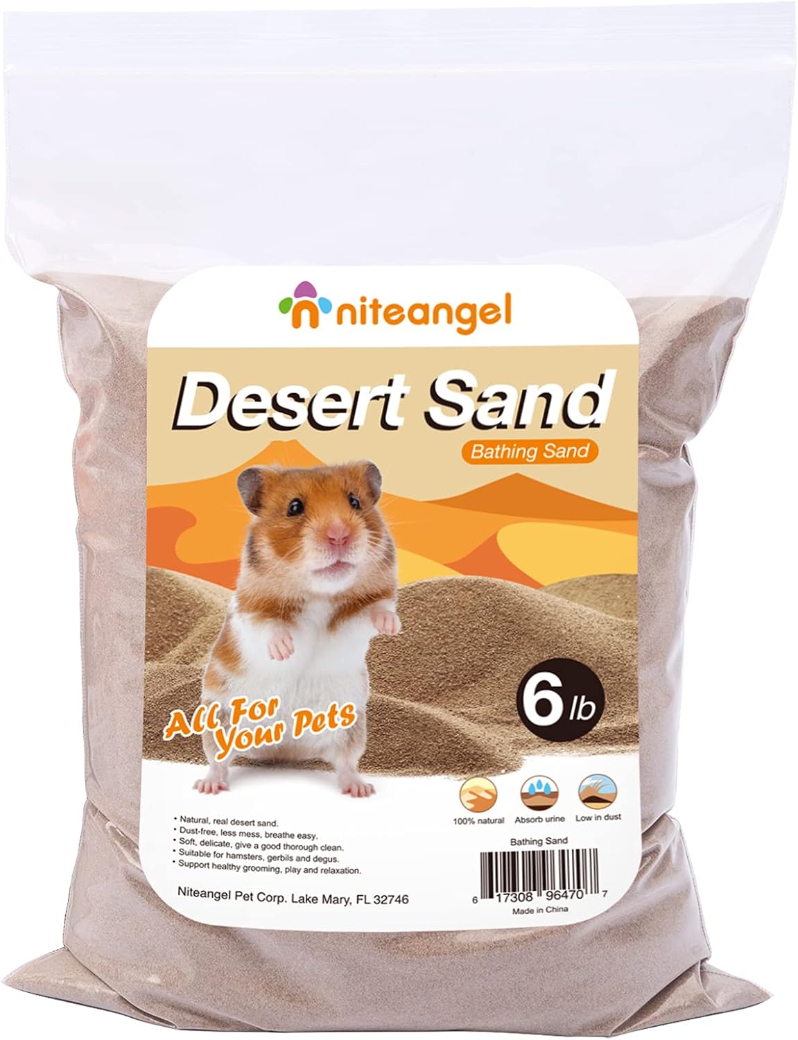 Niteangel Hamster Desert Bath Sand: 2.5lb/40oz No-Dust Bath & Easy - 6LB/96oz / Desert Sand - image 2