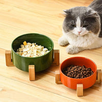 Petygooing Dog Bowls,Ceramic Cat Dog Bowl Set with Wood Stand for Food and Water,Non-Slip Cute Modern Pet Dish for Cats Small Size Dogs Puppy (13.5OZ/5.1 in) Rust Red