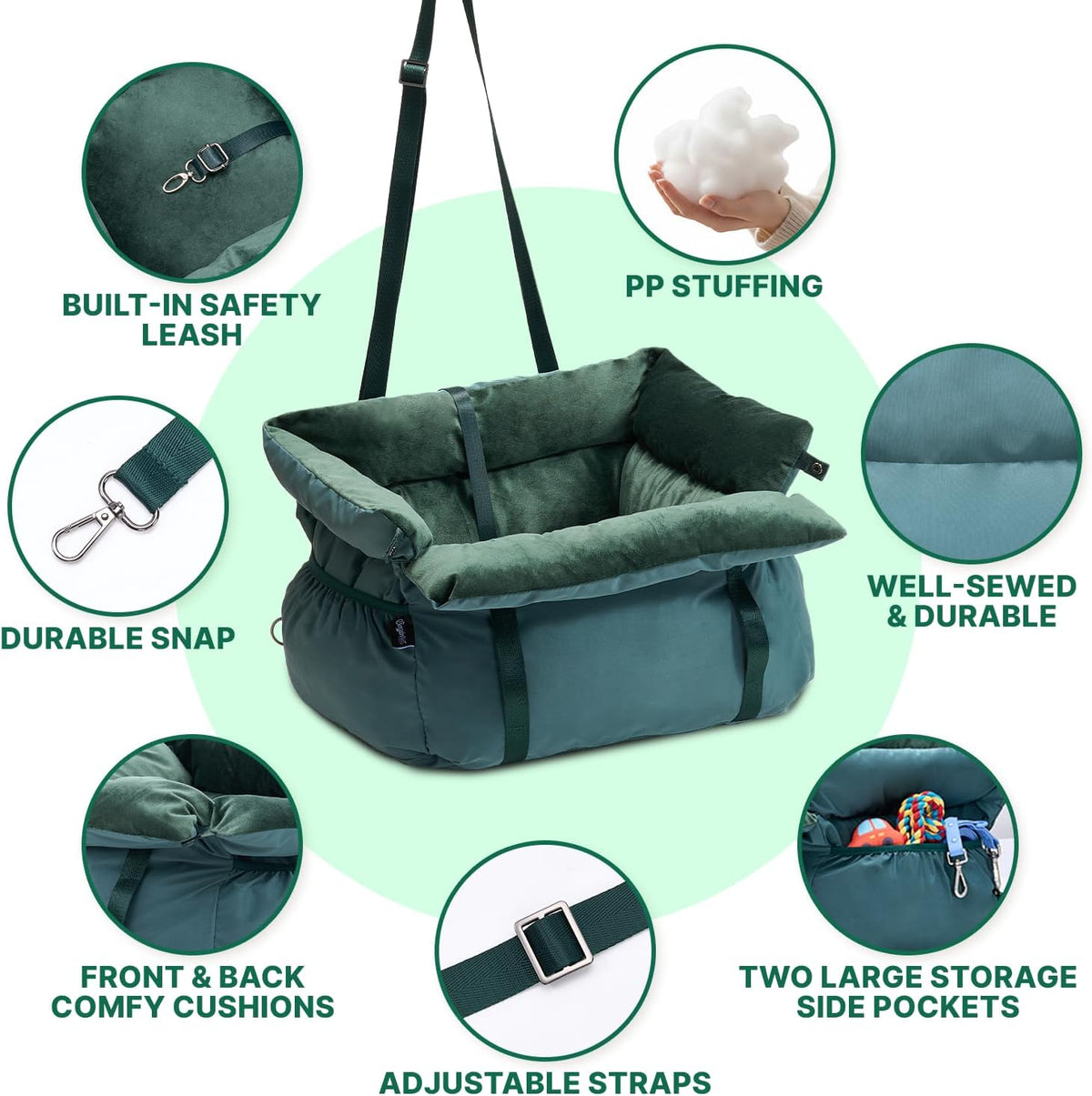 BurgeonNest Dog Car Seat for Small Dogs up to 25 lbs Grey – Essentials for Dogs - Dark Green - image 4