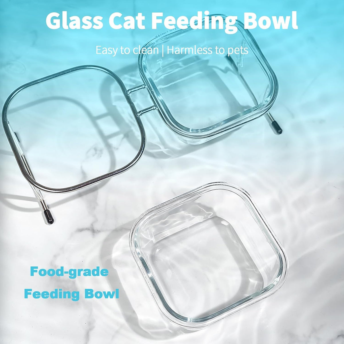 Elevated Cat Bowls, 15° Tilted Glass Raised Cat Food and Water Bowl – Essentials for Cats - 2 Glass Bowls - image 4