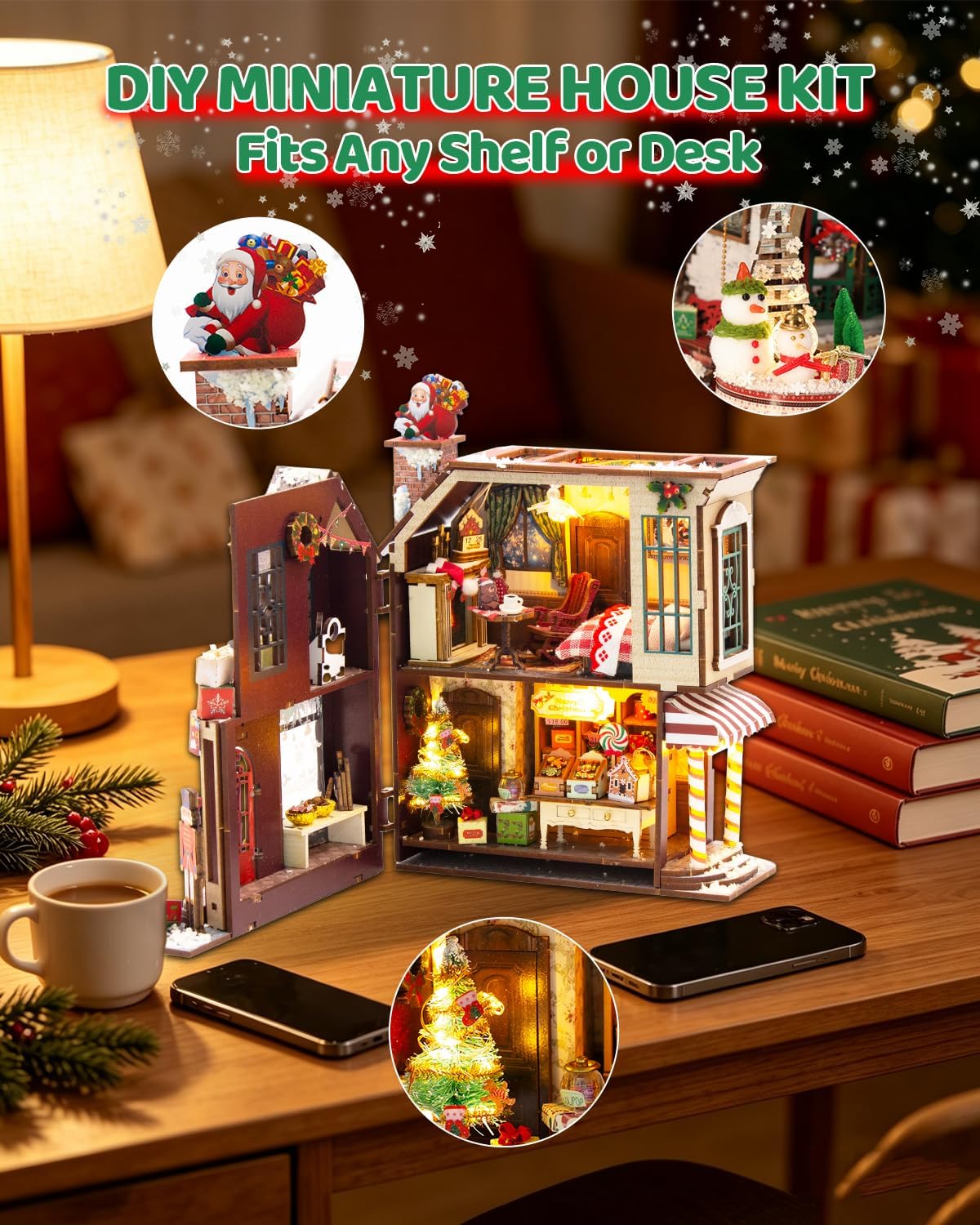 OZJAY Warm Christmas Lodge miniature house kit for adults with LED lights - view 28
