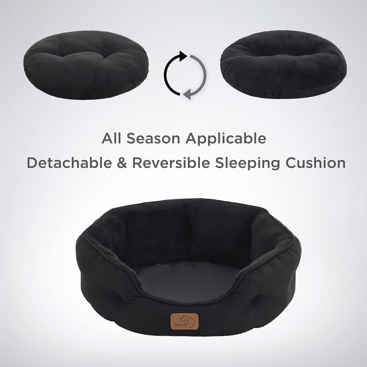 Bedsure Small Dog Bed Washable, Round Cat Beds for Indoor Cats - 20"L x 19"W x 6"Th / Black - image 4