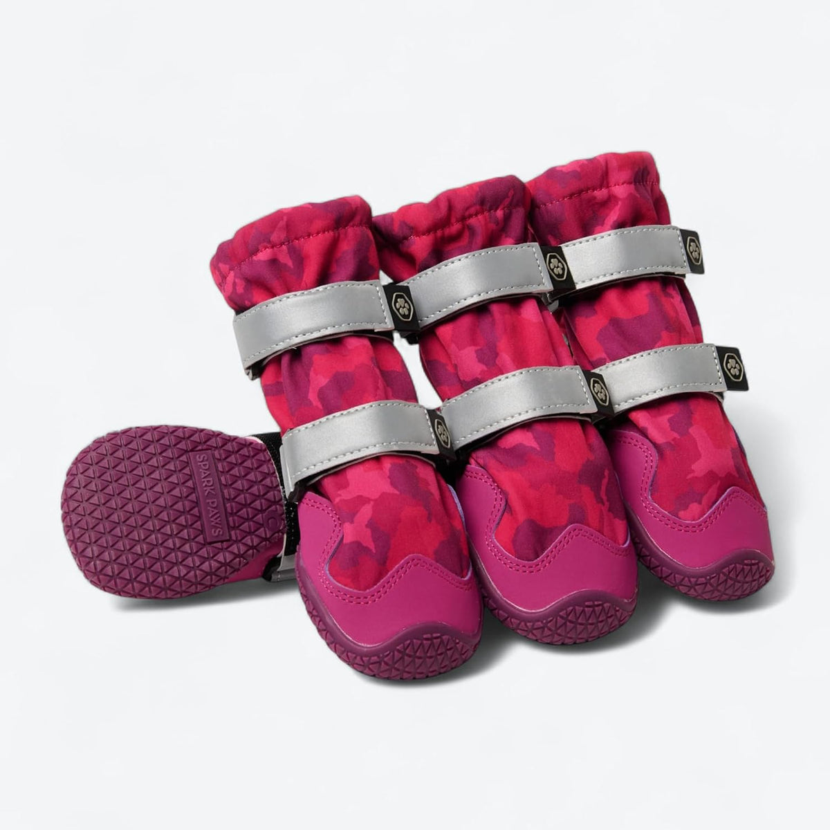 Spark Paws Dog Winter Boots, Waterproof Snow Booties - Pink Camo / Size 1: 1.6"x2.2"(W*L) (Pack of 4)