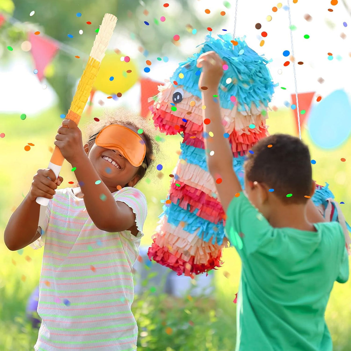 Lemicin 15.75 inch blue pinata stick kit with blindfold, rope and confetti - view 18