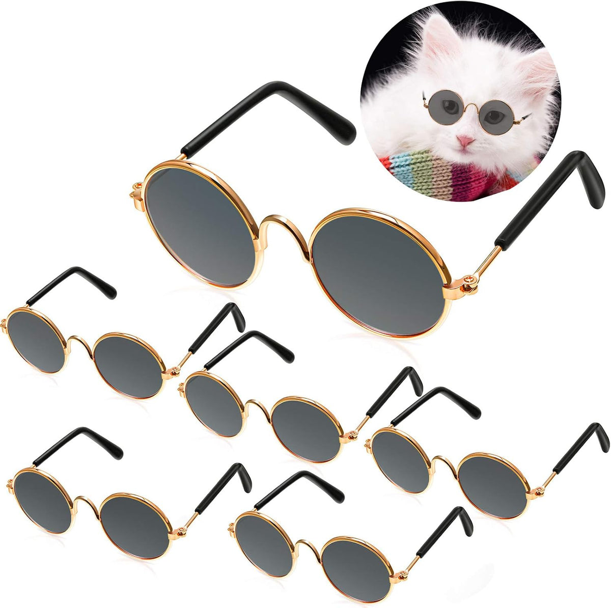 Frienda 6 Pcs Cat Sunglasses Pet Glasses - Black