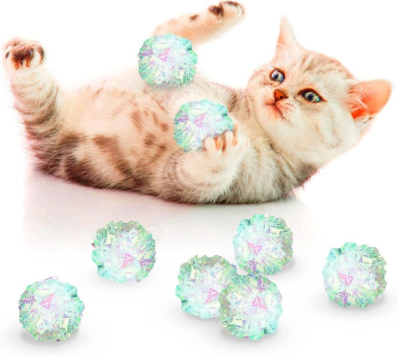 SunGrow Mylar Cat Crinkle Balls, 2", Shiny and Stress Buster Toy - Silver, 12 Pieces