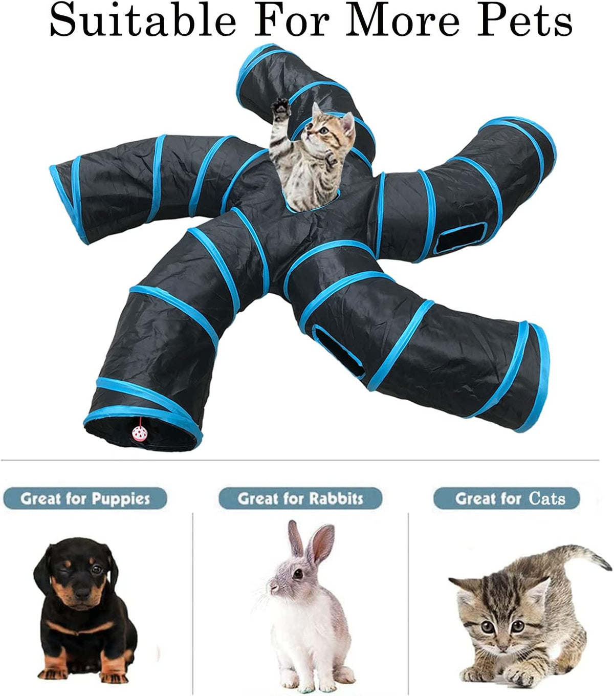 Upgraded Cat Tunnel Toy with 5 peek-a-Boo Windows - 5-way Black - image 3