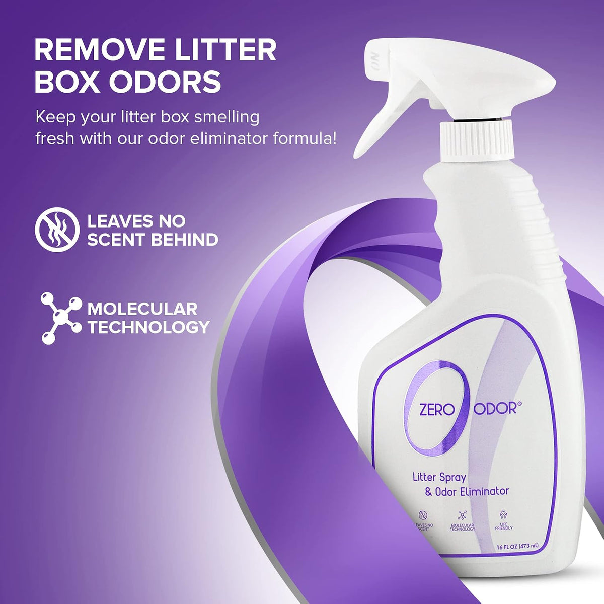 Zero Odor Litter Box Odor Eliminator Spray - 16 Fl Oz (Pack of 2) - image 2