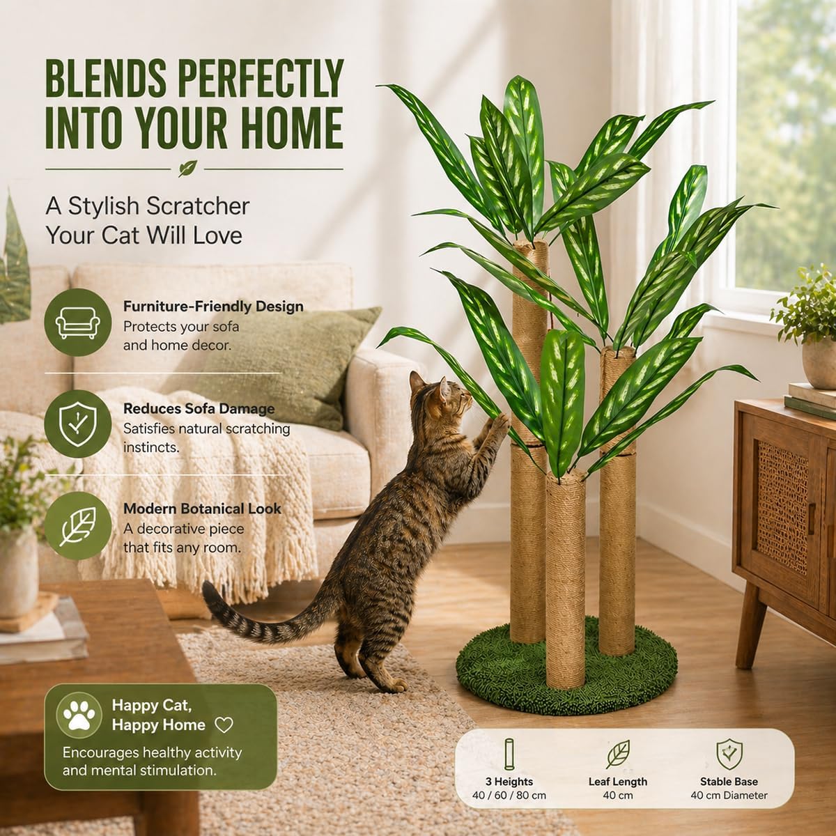LEMONDA 31.5Inch Palm Tree Cat Scratching Post – Essentials for Cats - Calathea Tree - image 3
