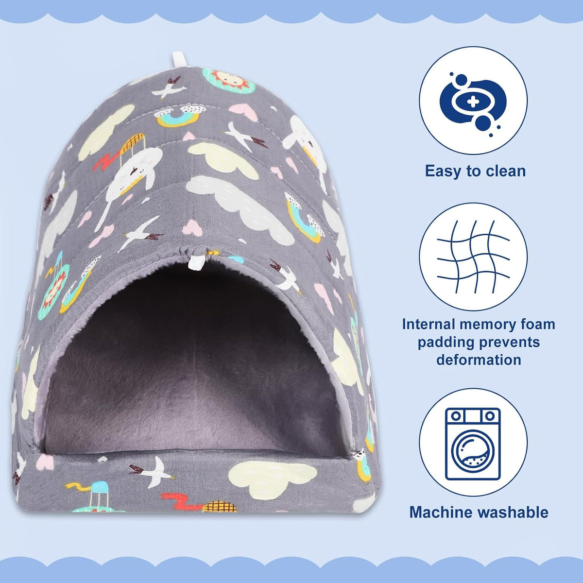 UPINS 2 Pack Guinea Pig Hideout, Washable Small Animal House Bed – Daily Care for Small Pets - 9.84 x 9.84 inch / Grey Dark Blue - image 4