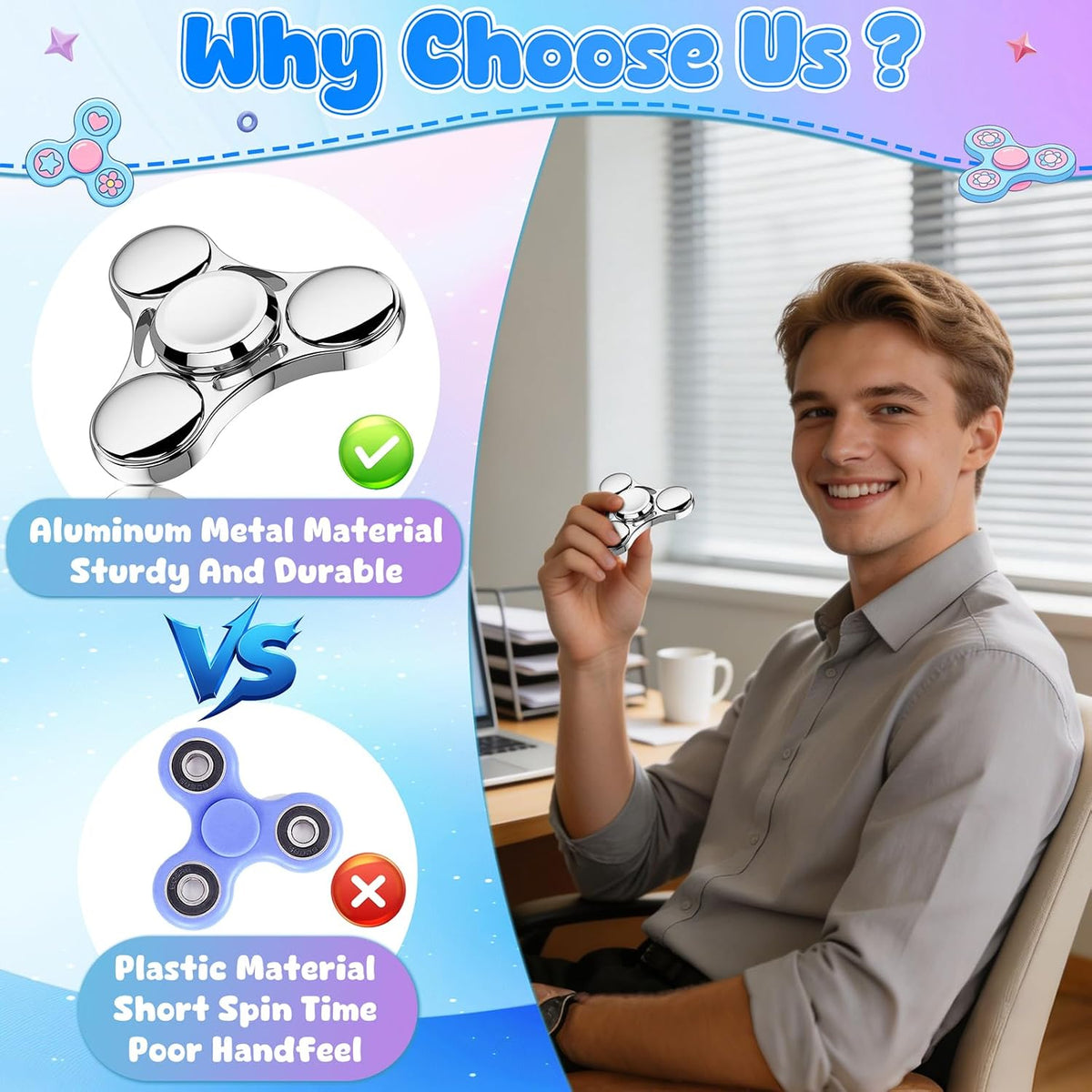 ATESSON Fidget Spinners Toy - Silver - image 3