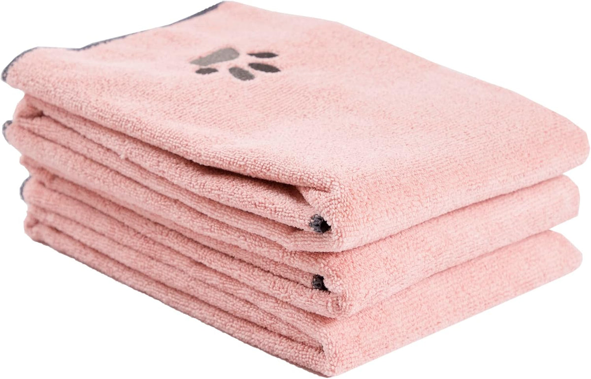 Ritz Premium Embroidered Microfiber Pet Towel, 18" x 28" - Paw Blush / Small (Pack of 3)