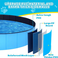 Foldable Dog Pool - 71" x 12" Anti-Slip Portable Dog Swimming Pool, Hard Plastic Collapsible Kiddie Pool for Outdoor and Indoor for Pets Dogs Cats and Kids