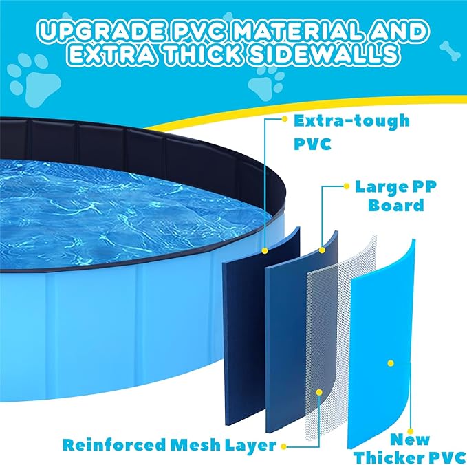 Foldable Dog Pool - 48" x 12" Anti-Slip Portable Dog Swimming Pool, Hard Plastic Collapsible Kiddie Pool for Outdoor and Indoor for Pets Dogs Cats and Kids