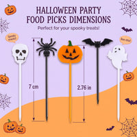 Tatuo Halloween cupcake toppers, 100 plastic picks with pumpkin, ghost, spider, bat and skeleton des - view 3