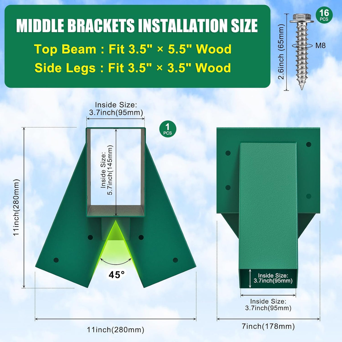 BeneLabel green A-frame middle swing set bracket made of powder coated steel - view 39