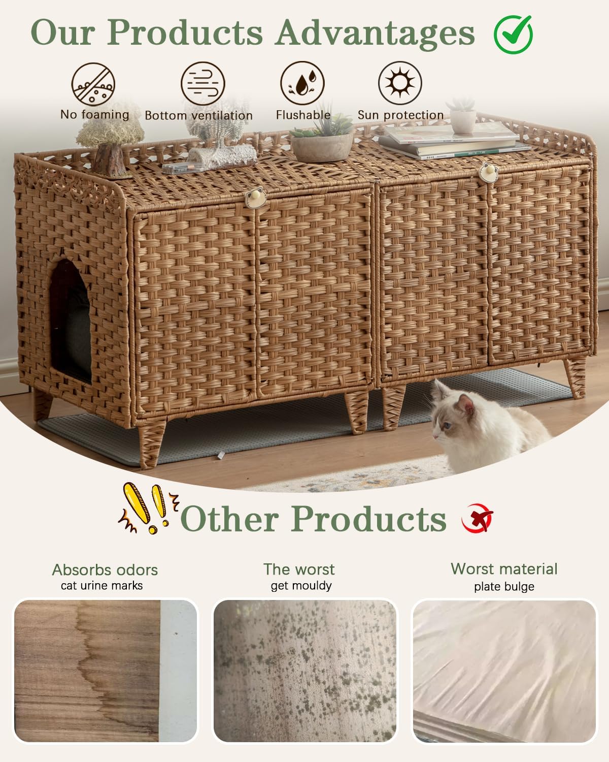 Cat Litter Box Enclosure Hidden Litter Box Furniture - Extra Large / Natural - image 3