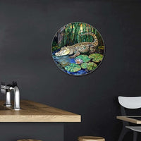 Lygond Metal Sign Tin Sign Circular Stained Glass Crocodile Tin Sign Gift for Garden 8×8 Inches