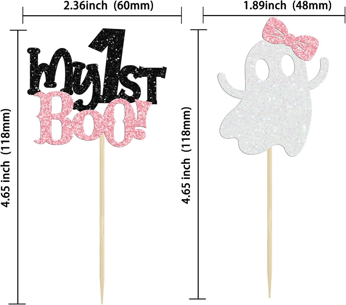 Ephlyn 24 white glitter ghost cupcake toppers for Halloween desserts - view 26