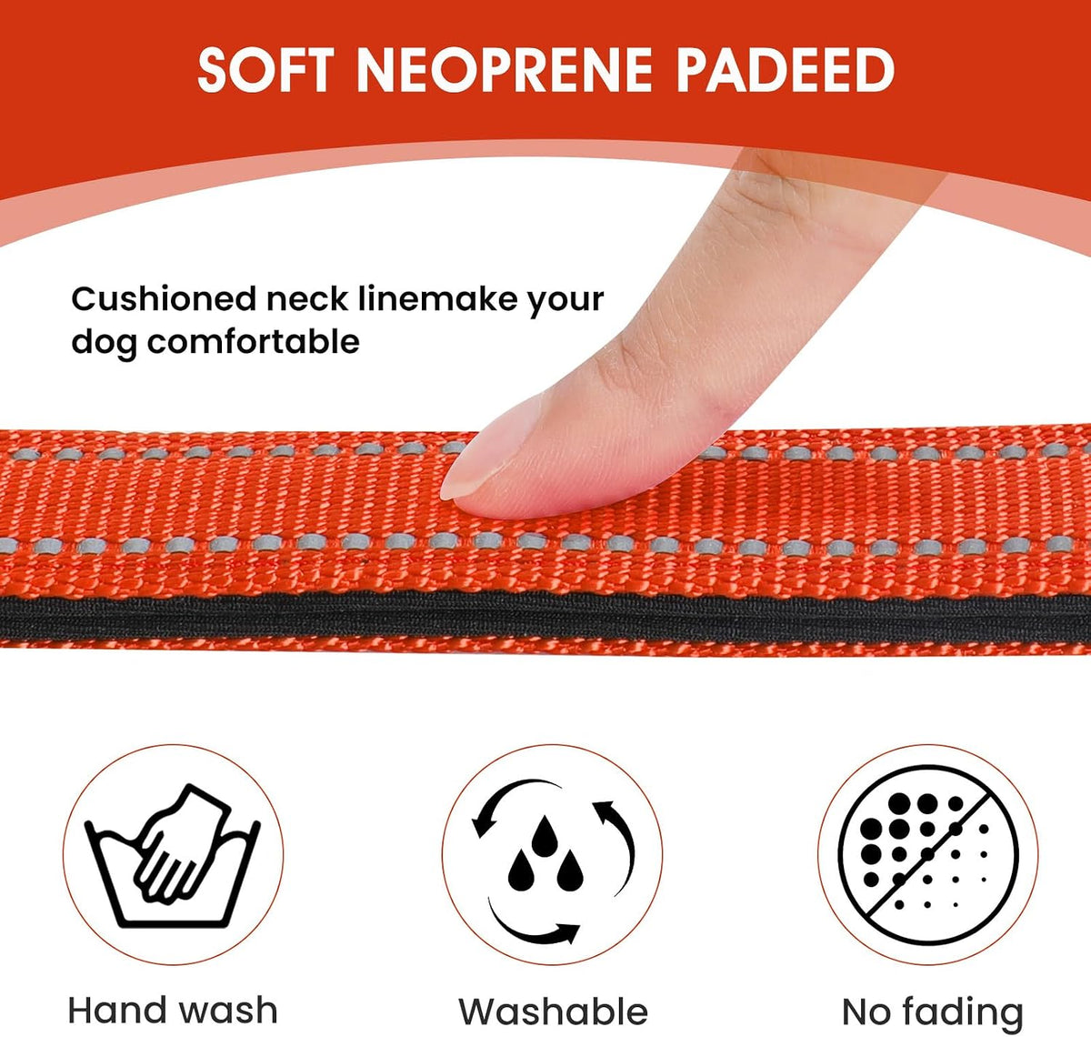 Reflective Dog Collar, Adjustable Nylon for Medium Dogs - Tangerine / L:width 1"neck 17.5-27" - image 3