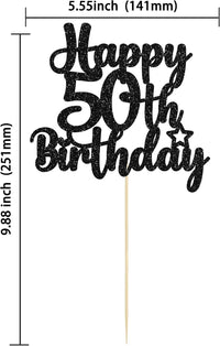 Gyufise 1Pc Happy 80th Birthday Cake Topper Glitter Cheers to 80 - 50th / Black - image 2