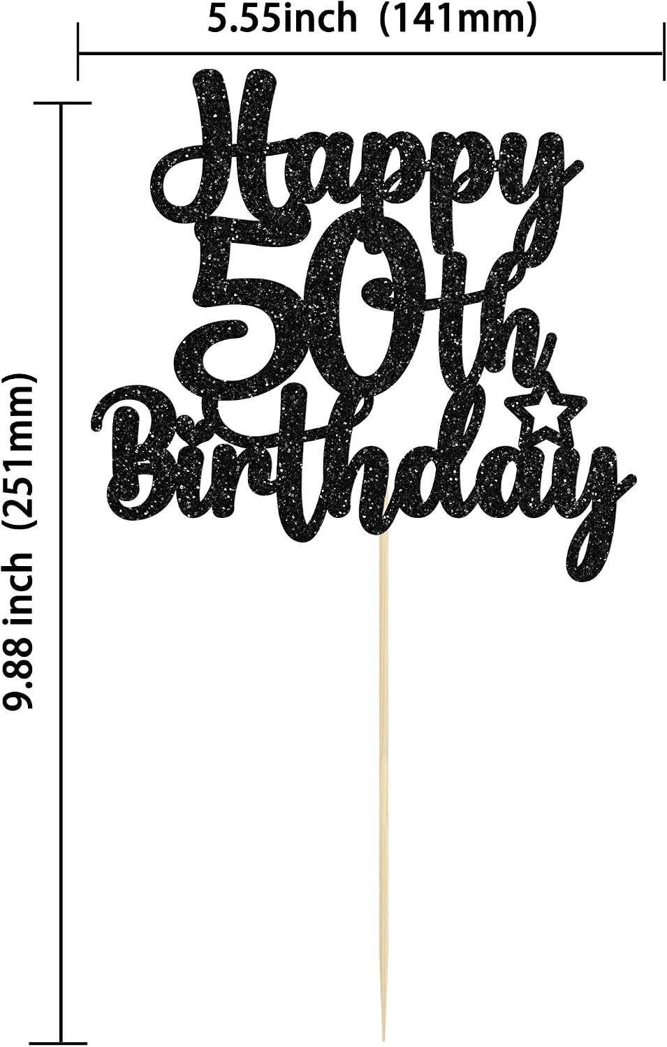 Gyufise 1Pc Happy 80th Birthday Cake Topper Glitter Cheers to 80 - 50th / Black - image 2