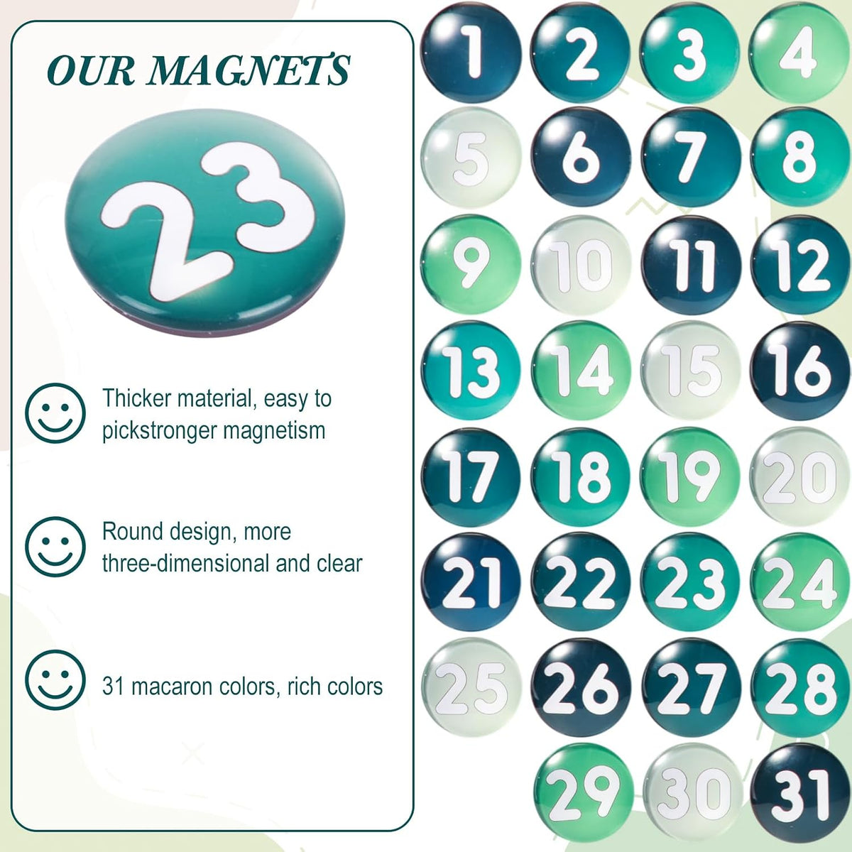 Tellegloww 1-31 magnetic calendar numbers in dark rainbow glass - view 30