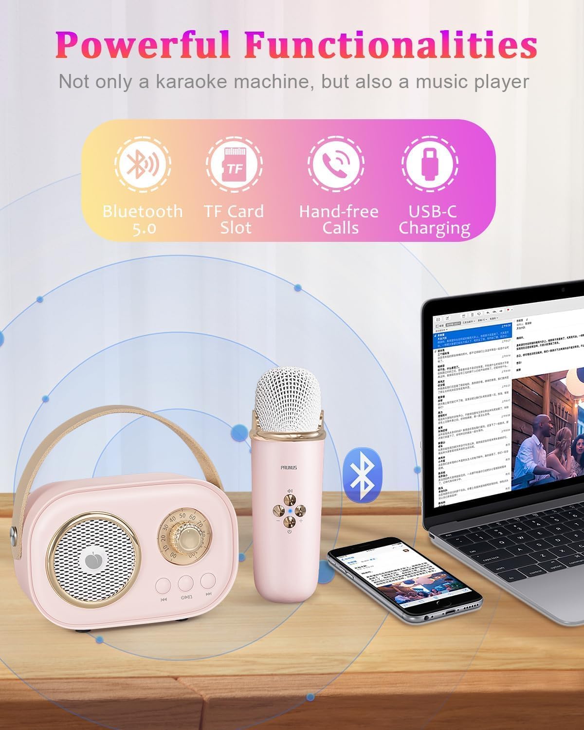 PRUNUS C20 Mini Karaoke Machine - C20-Pink - image 3