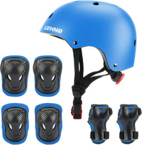 Kids Bike Skateboard Helmet Pad Set - S(18"-20.5"/ 2 -7years) / Blue