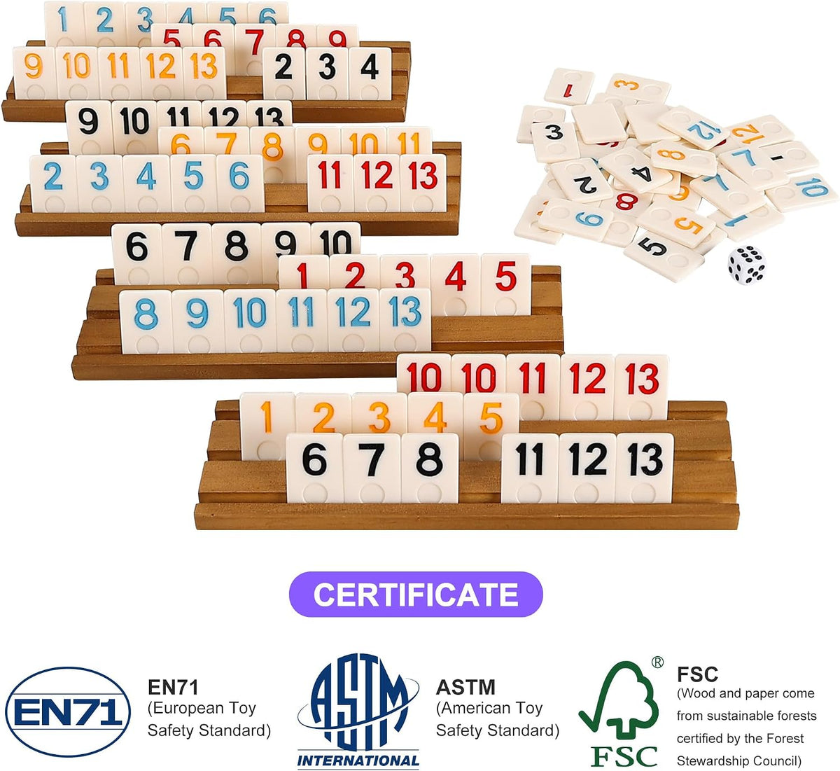 Offelec Double Six Dominoes Set - Rummy Game With Wooden Box - image 3