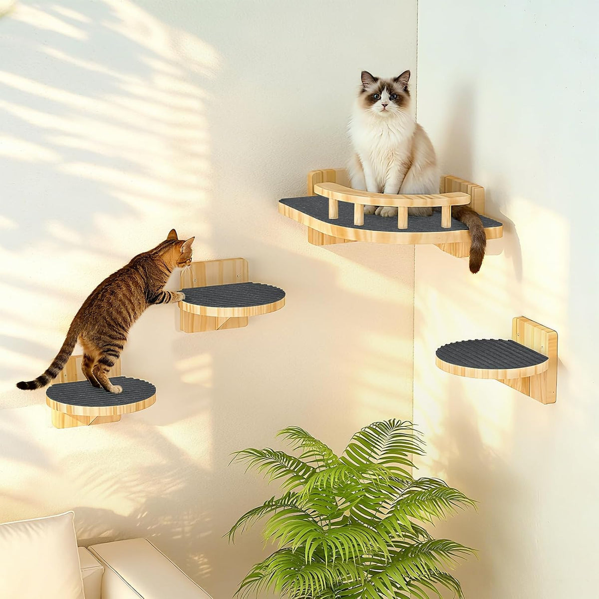 XiaZ Cat Wall Shelves, Corner Cat Shelf with 3 Wide Perch Steps - Corner