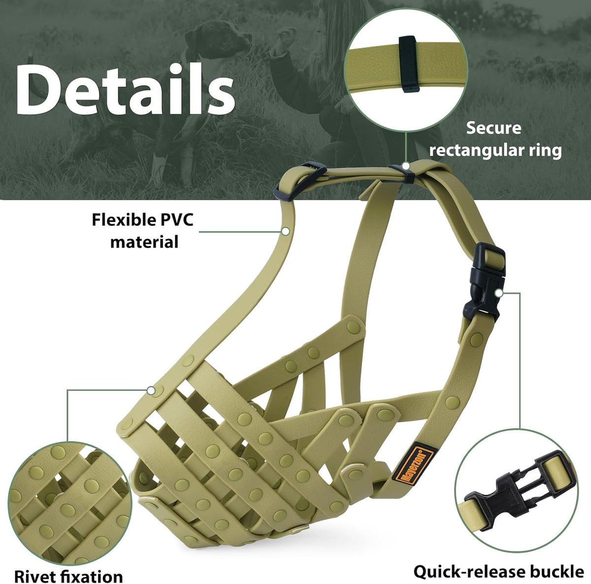 Pitbull Dog Muzzle for Large Medium Dogs Prevent Biting Scavenging – Essentials for Dogs - Green / M [Snout Cir: 9.75"-11"] - image 3