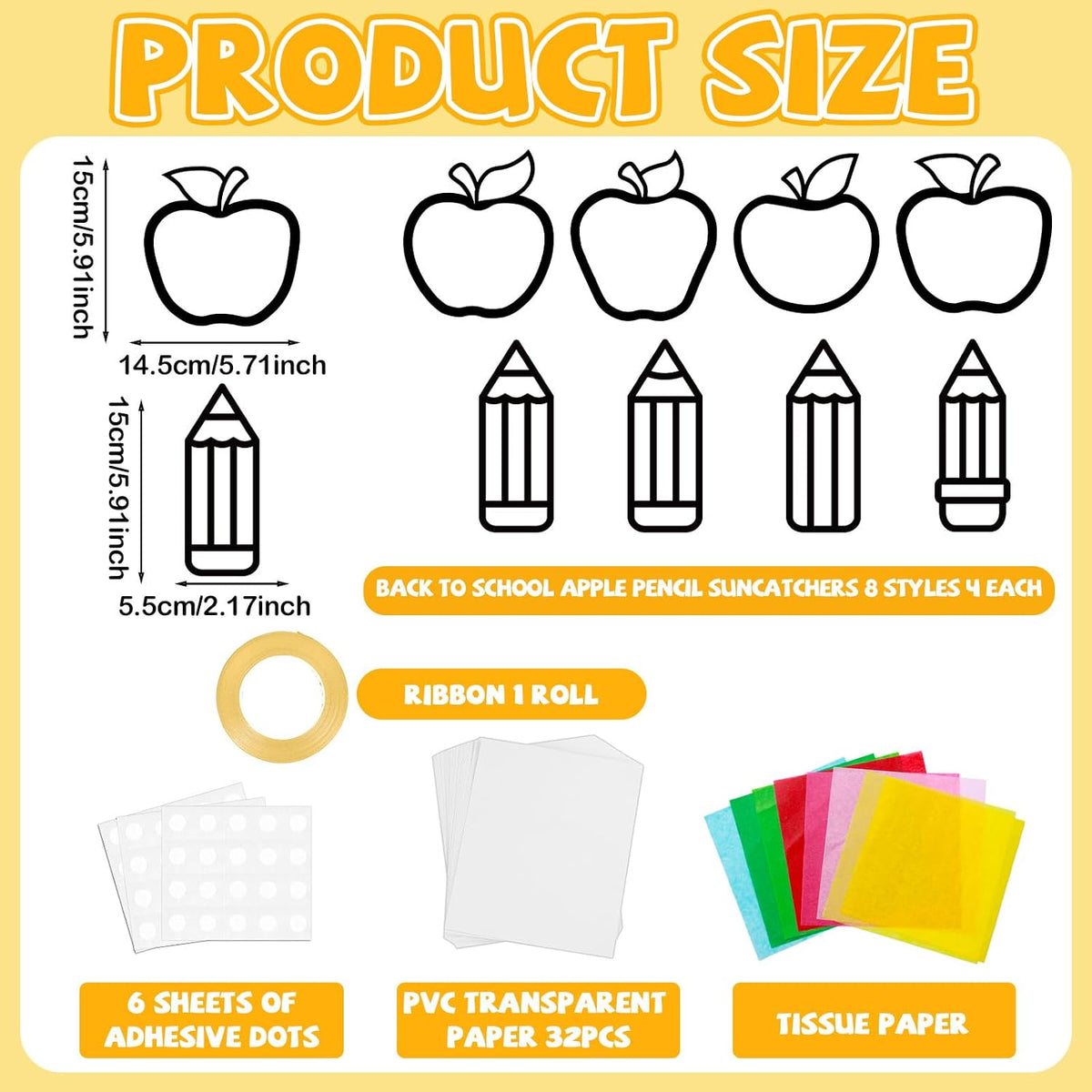 QOUBAI 32 Sets Halloween Bats Suncatchers Craft Kit DIY Window - Apple+Pencil - image 2