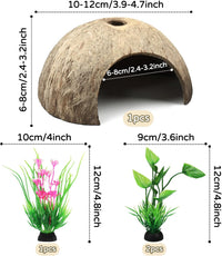 QUOZUO Hermit Crab Shells Natural Coconut Shell Hut Artificial Plants - image 2