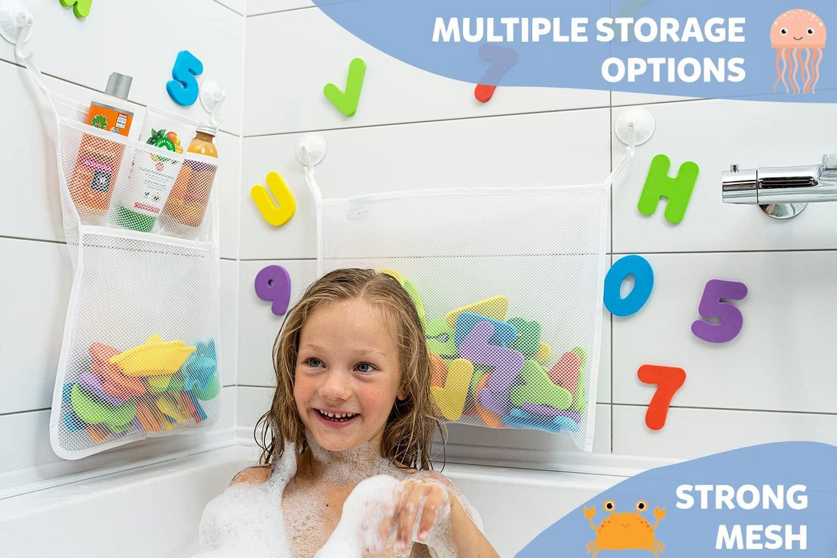 2 x Mesh Bath Toy Organizer + 8 Ultra Strong Hooks - White x2 - image 4