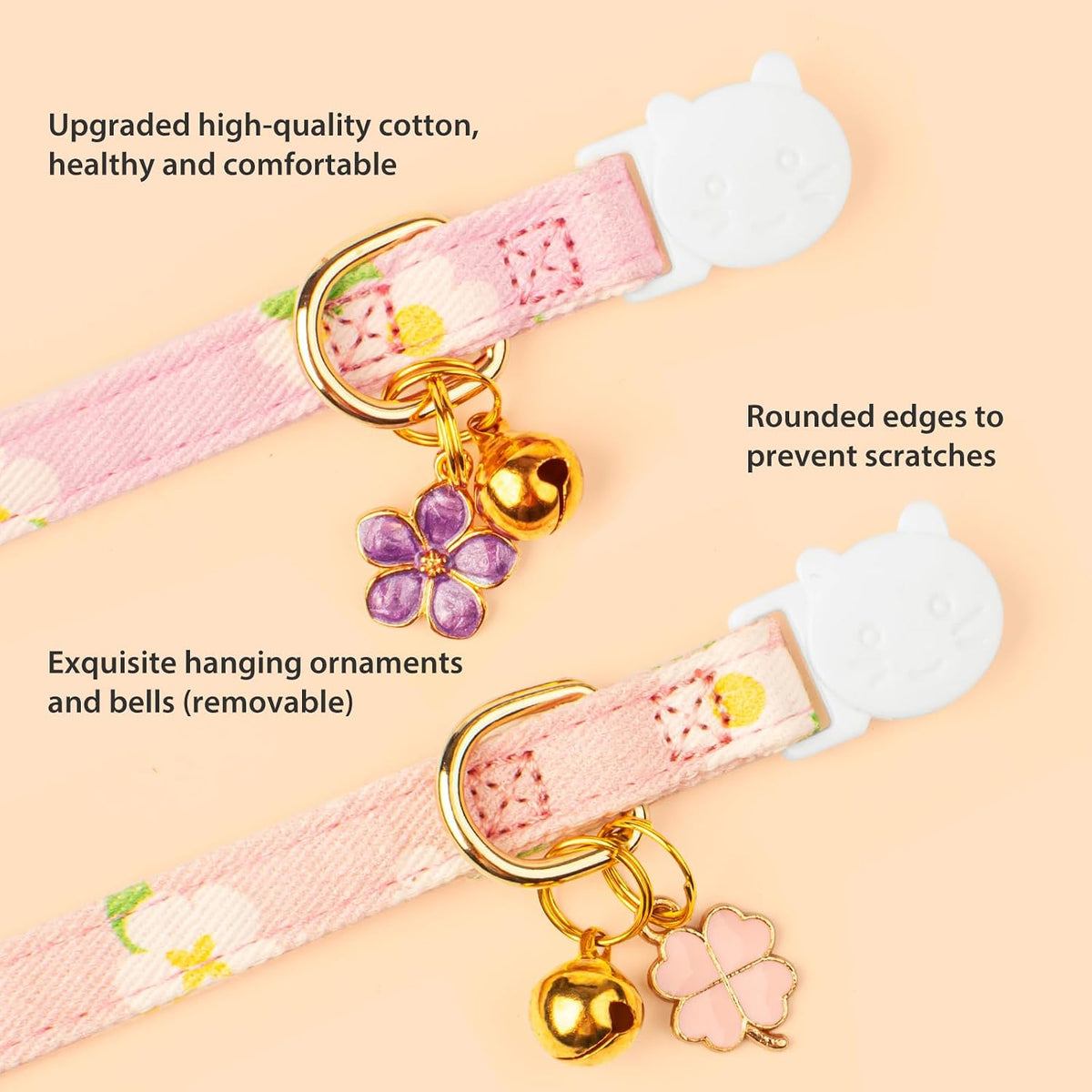 2 Pack Cotton Cat Collar Pink Strawberrie White Heart Cute Kitten - Purple&Pink - image 2