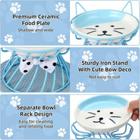 Set of 4 Elevated Ceramic Cat Bowls, Assorted Colors – Essentials for Cats - Black+Blue+Pink+Green - image 4