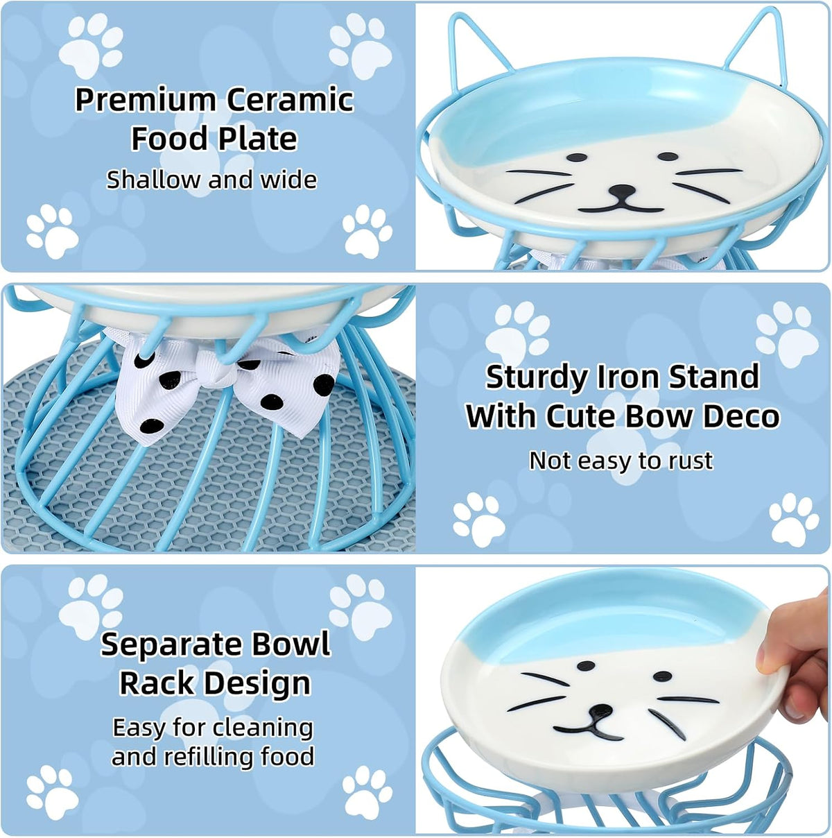 Set of 4 Elevated Ceramic Cat Bowls, Assorted Colors – Essentials for Cats - Black+Blue+Pink+Green - image 4