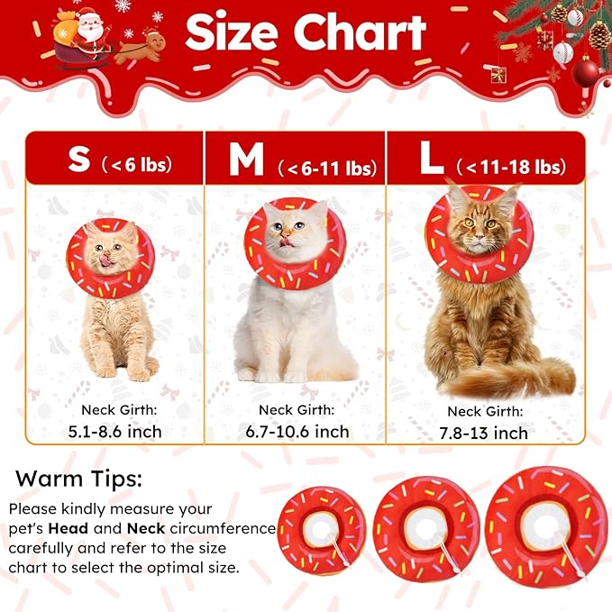 Cat Cone Collar Soft, Cat Recovery Collar for Wound Healing Cute Cat Donut Adjustable Cat Cones to Stop Licking Comfortable Lightweight Neck Elizabethan Collars for Cats Kittens After Surgery