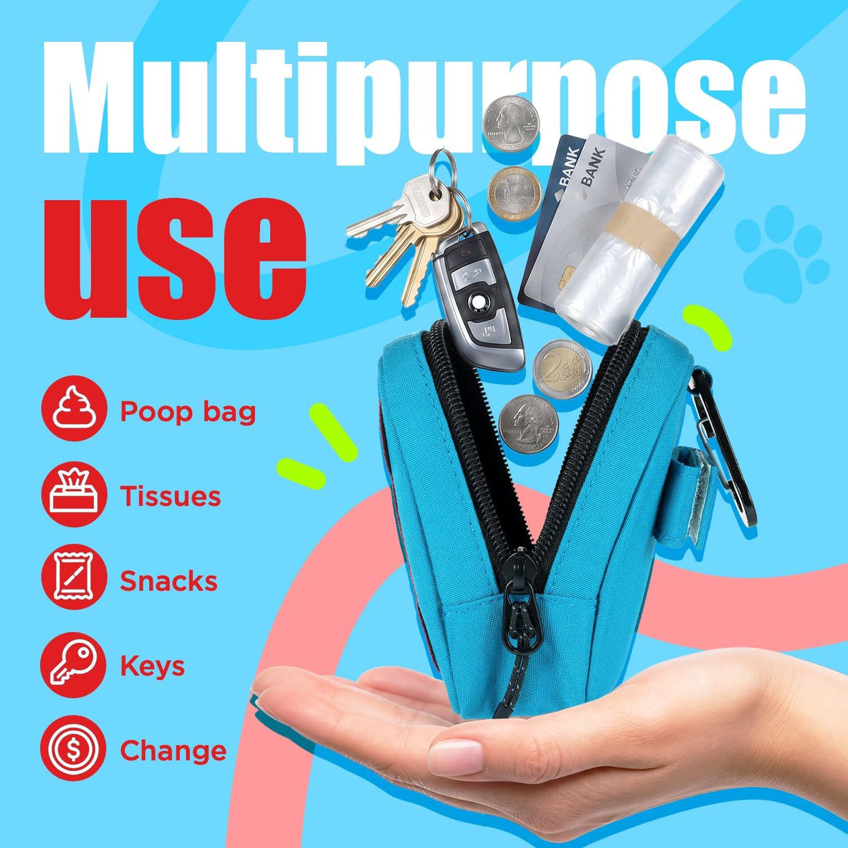Dog Poop Bag Holder for Various Leashes - Blue - image 4