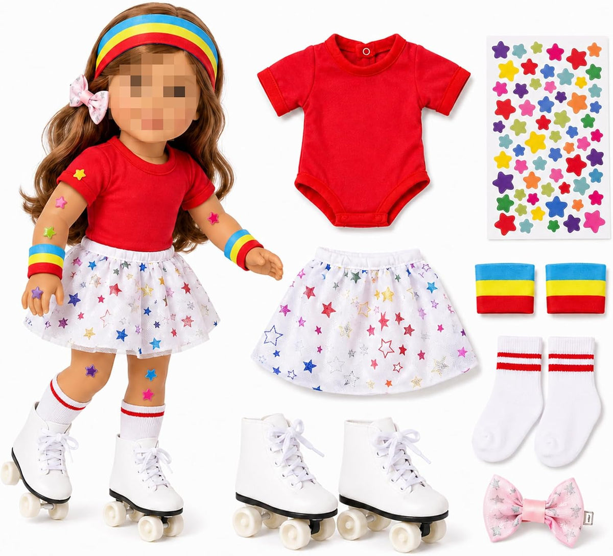 Kajaia 8 Pcs 18 Inch Doll Swimsuits Clothes and Accessories – Fun for Kids & Family - Colorful / Star